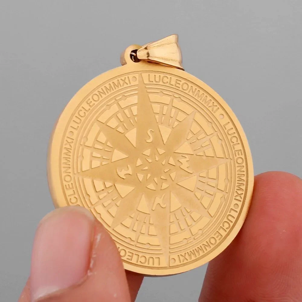 ❤️Vintage Golden Compass Stainless Steel Unisex Pendant Necklace, GP1231171